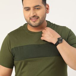 Sztori Men Plus Size Olive Green Pure Cotton Solid Round Neck T-shirt-image-27