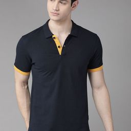 Roadster Men Navy Blue Pure Cotton Solid Polo Collar Pure Cotton T-shirt-image-93