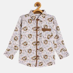 TONYBOY Boys Khaki Premium Regular Fit Floral Printed Pure Cotton Casual Shirt-image-96