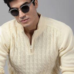 Roadster Men Cream-Coloured Cable Knit Pullover-10