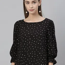 Vero Moda Women Black& White Polka Dot Printed Top-image-16