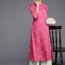 Varanga Women Pink Ethnic Motifs Printed Block Print Kurta-14