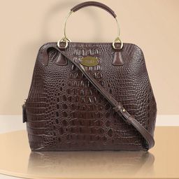 Hidesign Brown Croco-Skin Textured Handheld Bag-image-64