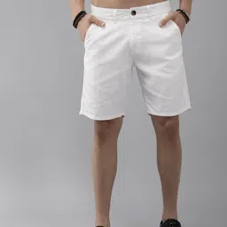 Roadster Men White Solid Slim Fit Pure Cotton Shorts-image-7