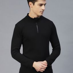 Rigo Men Black Mandarin Collar Slim Fit T-shirt-image-42