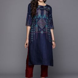 Indo Era Geometric Foil Printed Kurta-image-28