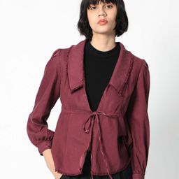 RAREISM Cuffed Sleeves Cotton Open Front Shrug-50