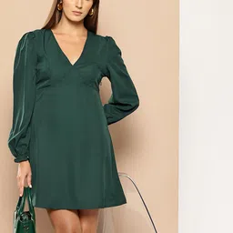 her by invictus V-Neck Puff Sleeve Empire Dress-image-92