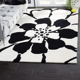 IMRA CARPET Black Floral Woollen Shaggy Carpet-image-82