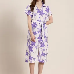 HERE&NOW Floral Print Shirt Midi Dress with Belt-picture-12
