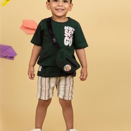 LITTLE COLLARS Boys Printed Pure Cotton T-Shirt With Shorts & Bag-21