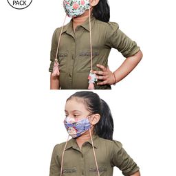 JBN Creation Kids Pack Of 2 Sea Green & Blue Printed Reusable 3-Ply Cloth Masks-44