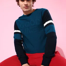 Mast & Harbour Men Blue Typography Design Pullover-image-19