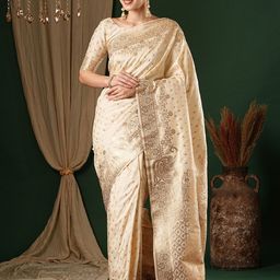 Anouk Ethnic Motifs Zari Satin Banarasi Saree-49