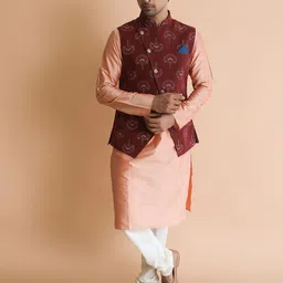 KISAH Men Maroon & Pink Regular Kurta with Pyjamas & Jacket-picture-8