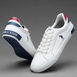 u.s. polo assn. U S Polo Assn Men Off White Colourblocked PU Sneakers-picture-4