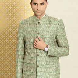 House of Pataudi Jashn Ethnic Motifs Embroidered Bandhgala Blazer-image-84