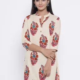 Fabriko Beige Floral Printed Straight Kurti-picture-28