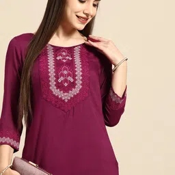 Anouk Women Violet Embroidered Thread Work Kurta-picture-19