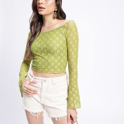 glitchez Flirty & Fab Off-Shoulder Flared Sleeve Lace Crop Top-image-12