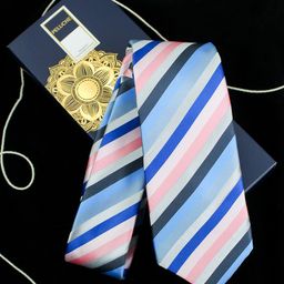 PELUCHE Men Blue & Pink Striped Blue Broad Tie-image-20
