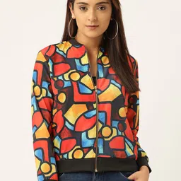 EROTISSCH Women Orange & Blue Picasso Print Bomber Jacket-image-28