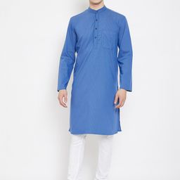 even Men Blue Woven Design Straight Kurta-image-94