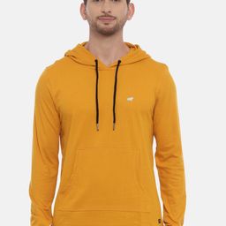 Bushirt Men Mustard Yellow Solid Hooded T-shirt-image-75