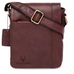 WildHorn Men Maroon Solid Genuine Leather Messenger Bag-image-28