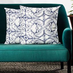 Contrast Living Set Of 2 White & Blue Printed Square Cushion Covers-13