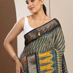 Libas Striped Zari Silk Blend Saree-image-46