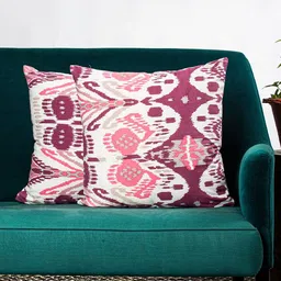 Contrast Living Set Of 2 Off-White & Pink Printed Square Cushion Covers-33