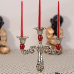 eCraftIndia Silver-Toned & Red Crystal Metal Handcrafted Candle Stand-image-24