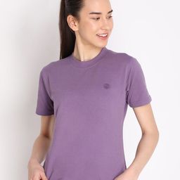 CHKOKKO Women Purple Solid Cotton Outdoor T-shirt-image-76