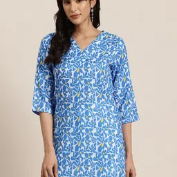 HERE&NOW Floral Print V-Neck Kurti-picture-6