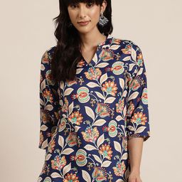 HERE&NOW Floral Print Mandarin Collar Kurti-image-99