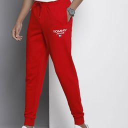 Tommy Hilfiger Men Brand Logo Printed Pure Cotton Slim Fit Joggers-image-73