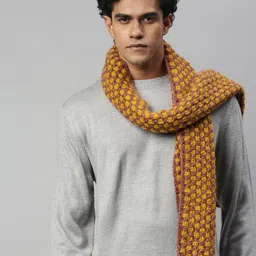 Magic Needles Unisex Brown & Yellow Self-design Scarf-image-24