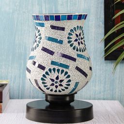 Devansh Blue & White Traditional Mosaic Glass Table Lamp-36