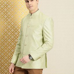 House of Pataudi Jashn Mandarin Collar Textured Sequinned Bandhgala Blazer-picture-18