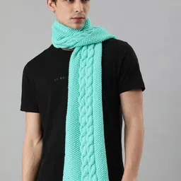 Magic Needles Unisex Turquoise Blue Cable Design Knitted Scarf-image-33