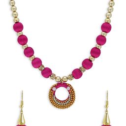 AKSHARA Girls Magenta & Gold-Toned Stone-Studded Handcrafted Beaded Jewellery Set-13