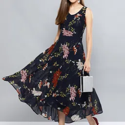 Harpa Women Navy Blue Printed Maxi Dress-picture-19
