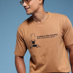 HERE&NOW Typography Printed Drop-Shoulder Sleeves Pure Cotton Relaxed Fit T-shirt-picture-47