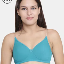 Floret Pack of 2 Blue Solid Non-Wired Lightly Padded T-shirt Bras-image-93