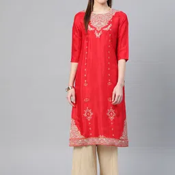 W Women Red Printed Straight Kurta-picture-13