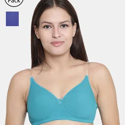 Floret Pack of 2 Turquoise Blue & Blue Solid Non-Wired Lightly Padded T-shirt Bra F20560-picture-21