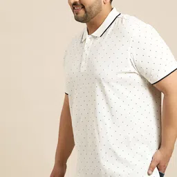 Sztori Plus Size Men White  Navy Printed Polo Collar T-shirt-image-30