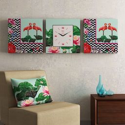 SEJ by Nisha Gupta Off-White Square Printed 36 cm Analogue Wall Clock with Wall Art-24