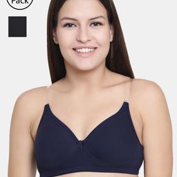 Floret Navy Blue & Black Solid Non-Wired Lightly Padded T-shirt Bra F20560-picture-20